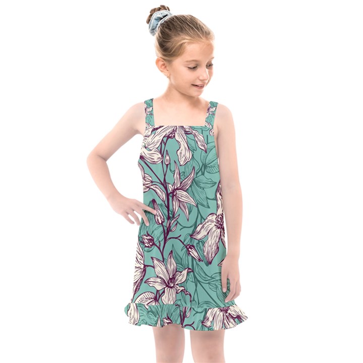 Vintage Floral Pattern Kids  Overall Dress