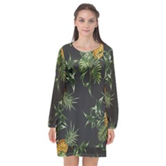 Pineapples Pattern Long Sleeve Chiffon Shift Dress  by Sobalvarro