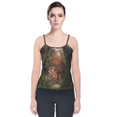 Awesome Wolf In The Darkness Of The Night Velvet Spaghetti Strap Top by FantasyWorld7