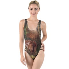 Awesome Wolf In The Darkness Of The Night High Leg Strappy Swimsuit by FantasyWorld7