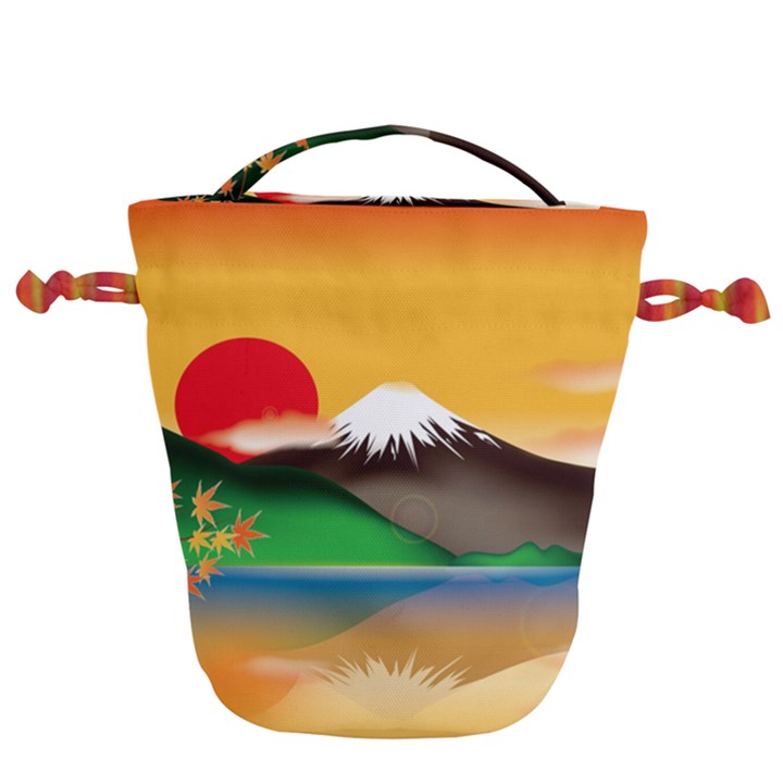 Mount Fuji Japan Lake Sun Sunset Drawstring Bucket Bag