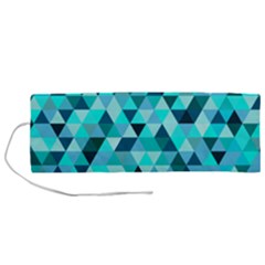 Teal Triangles Pattern Roll Up Canvas Pencil Holder (m) by LoolyElzayat