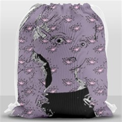 Wide Eyed Girl Grey Lilac Drawstring Bag (large) by snowwhitegirl