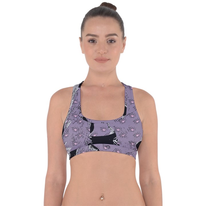 Wide Eyed Girl Grey Lilac Cross Back Hipster Bikini Top 