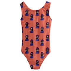 Nerdy 60s  Girl Pattern Orange Kids  Cut-out Back One Piece Swimsuit by snowwhitegirl