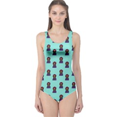 Nerdy 60s  Girl Pattern Aqua One Piece Swimsuit by snowwhitegirl