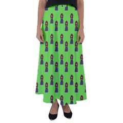 Nerdy 60s  Girl Pattern Green Flared Maxi Skirt by snowwhitegirl