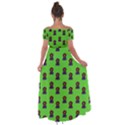 Nerdy 60s  Girl Pattern Green Off Shoulder Open Front Chiffon Dress View2