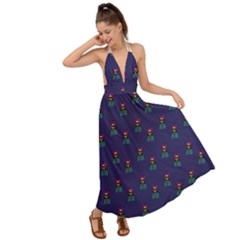 Nerdy 60s  Girl Pattern Blue Backless Maxi Beach Dress by snowwhitegirl