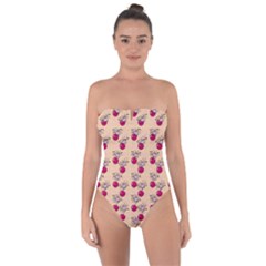 Cherries An Bats Peach Tie Back One Piece Swimsuit by snowwhitegirl