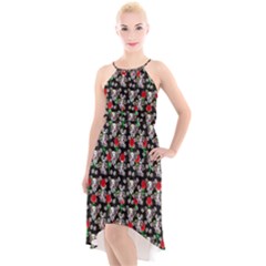 Heart Skeleton Face Pattern Black High-low Halter Chiffon Dress  by snowwhitegirl