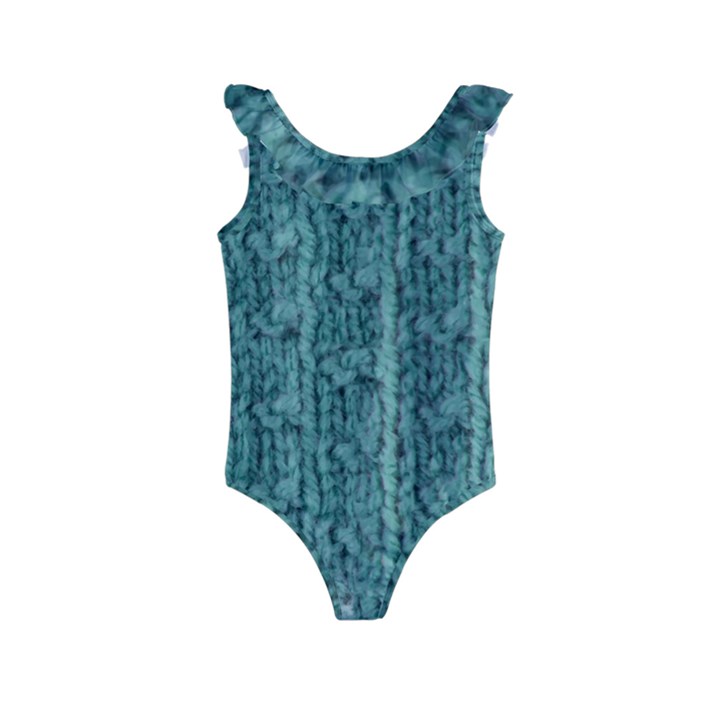 Knitted Wool Blue Kids  Frill Swimsuit