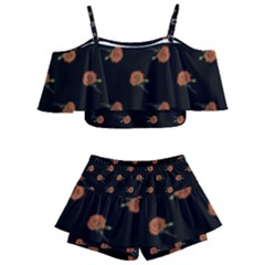 Peach Rose Black Kids  Off Shoulder Skirt Bikini by snowwhitegirl