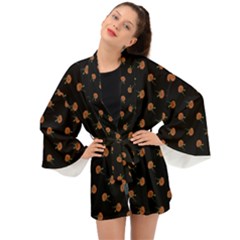 Peach Rose Black Long Sleeve Kimono by snowwhitegirl