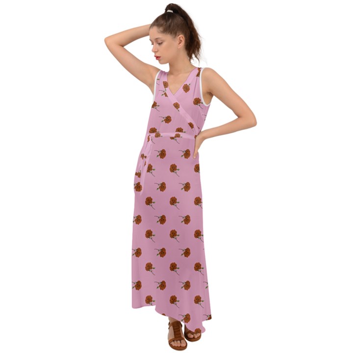 Peach Rose Pink V-Neck Chiffon Maxi Dress