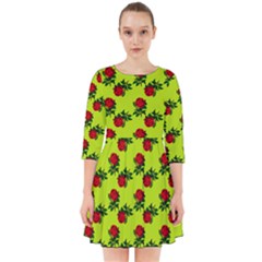 Red Roses Lime Green Smock Dress by snowwhitegirl