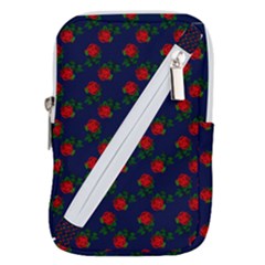 Red Roses Dark Blue Belt Pouch Bag (large) by snowwhitegirl