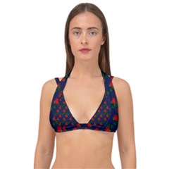 Red Roses Dark Blue Double Strap Halter Bikini Top by snowwhitegirl