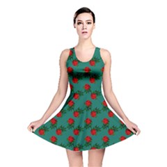 Red Roses Teal Green Reversible Skater Dress by snowwhitegirl