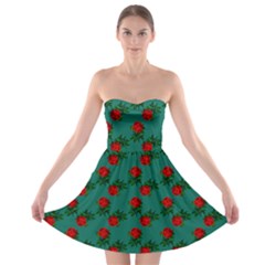 Red Roses Teal Green Strapless Bra Top Dress by snowwhitegirl