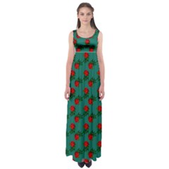 Red Roses Teal Green Empire Waist Maxi Dress by snowwhitegirl