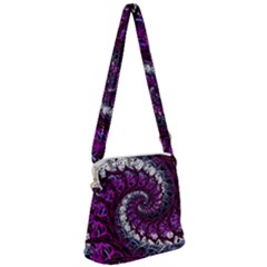 Fractal Background Swirl Art Skull Zipper Messenger Bag by Simbadda