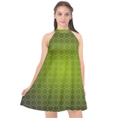 Hexagon Background Plaid Halter Neckline Chiffon Dress  by Mariart