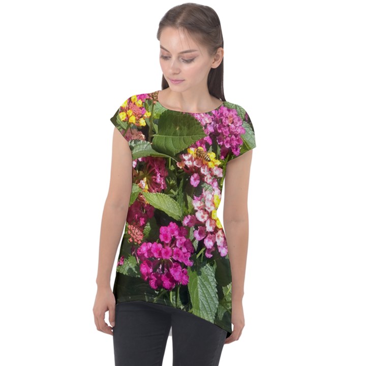 Summer Lantana w Bee Cap Sleeve High Low Top