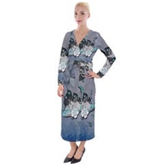 Sport, Surfboard With Flowers And Fish Velvet Maxi Wrap Dress by FantasyWorld7