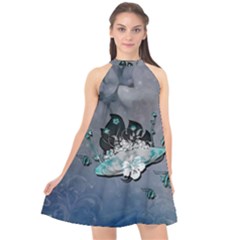 Sport, Surfboard With Flowers And Fish Halter Neckline Chiffon Dress  by FantasyWorld7