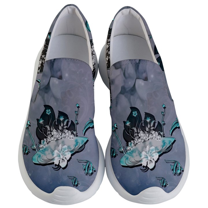 Sport, surfboard with flowers and fish Women s Lightweight Slip Ons