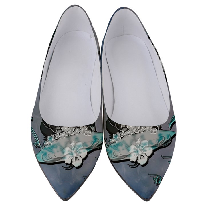 Sport, surfboard with flowers and fish Women s Low Heels