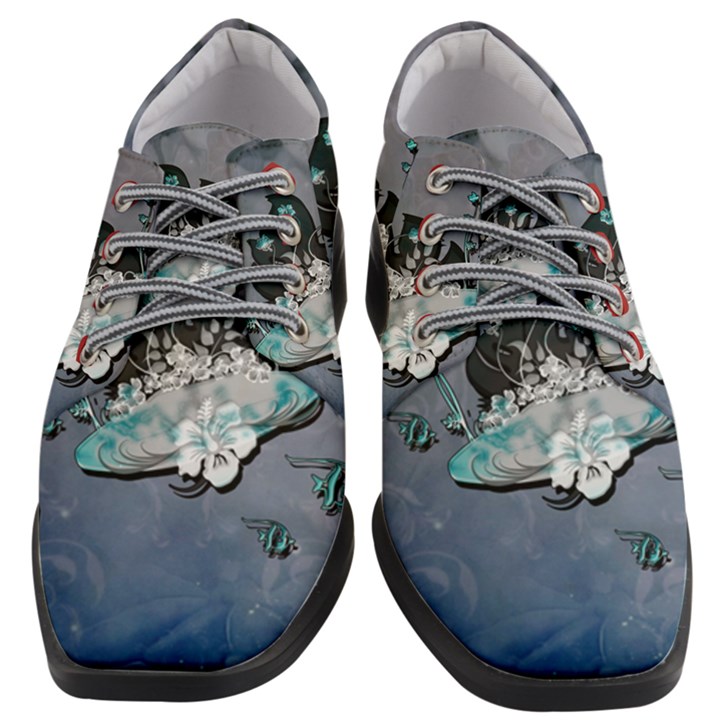 Sport, surfboard with flowers and fish Women Heeled Oxford Shoes