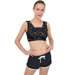 Strawberries Pattern V-back Sports Bra by bloomingvinedesign