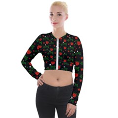 Strawberries Pattern Long Sleeve Cropped Velvet Jacket by bloomingvinedesign