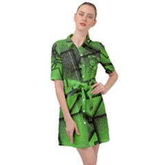 Binary Digitization Null Green Belted Shirt Dress by HermanTelo