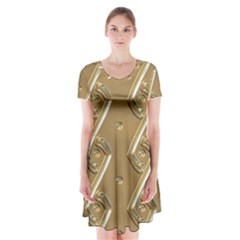 Gold Background 3d Short Sleeve V-neck Flare Dress by Mariart