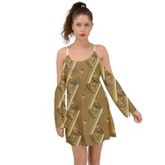 Gold Background 3d Kimono Sleeves Boho Dress by Mariart