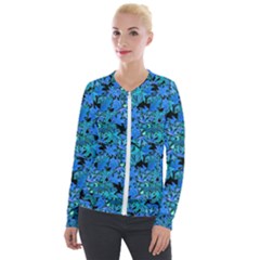 Fall Leaves Blue Velour Zip Up Jacket by bloomingvinedesign