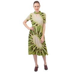 Kiwi Fruit Fresh Green Tasty Food Keyhole Neckline Chiffon Dress by Simbadda