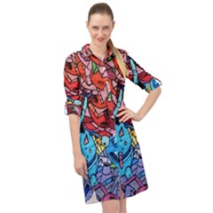 Graffiti Wall Mural Painting Arts Long Sleeve Mini Shirt Dress by Simbadda