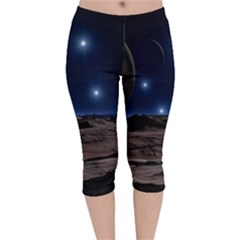 Lunar Landscape Star Brown Dwarf Velvet Capri Leggings  by Simbadda