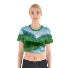 Landscape Nature Art Trees Water Cotton Crop Top by Simbadda