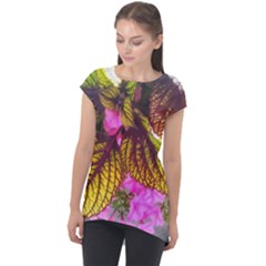 Coleus & Petunia Cap Sleeve High Low Top by Riverwoman