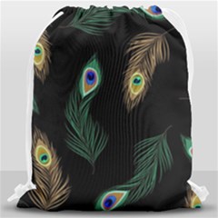 Seamless Pattern With Peacock Feather Drawstring Bag (large) by Vaneshart