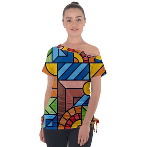 Colorful Geometric Mosaic Background Tie-up Tee by Vaneshart