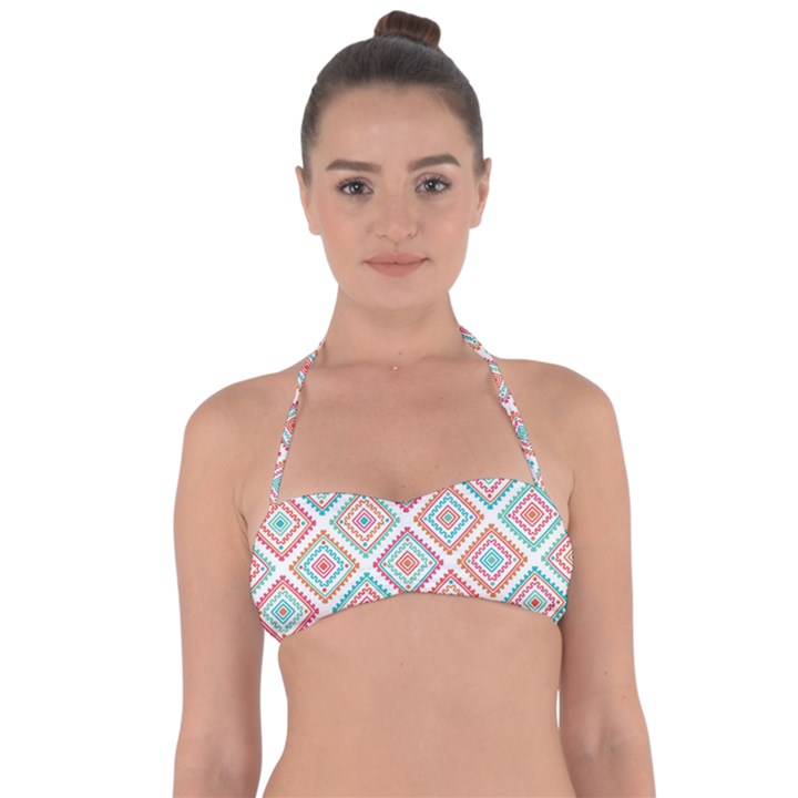 Ethnic Seamless Pattern Tribal Line Print African Mexican Indian Style Halter Bandeau Bikini Top