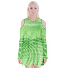 Wave Concentric Circle Green Velvet Long Sleeve Shoulder Cutout Dress by HermanTelo