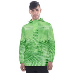 Wave Concentric Circle Green Men s Front Pocket Pullover Windbreaker by HermanTelo