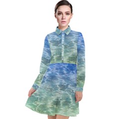 Water Blue Transparent Crystal Long Sleeve Chiffon Shirt Dress by HermanTelo